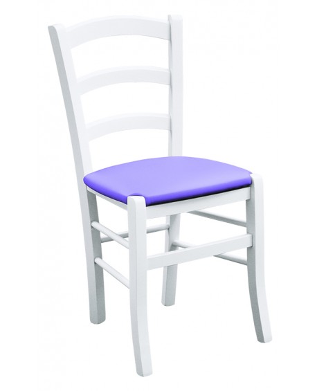 Sedia laccato bianco con fondino ecopelle lillaL.43 H.88 P.42 HS.47
