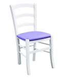 Sedia laccato bianco con fondino ecopelle lilla
L.43 H.88 P.42 HS.47