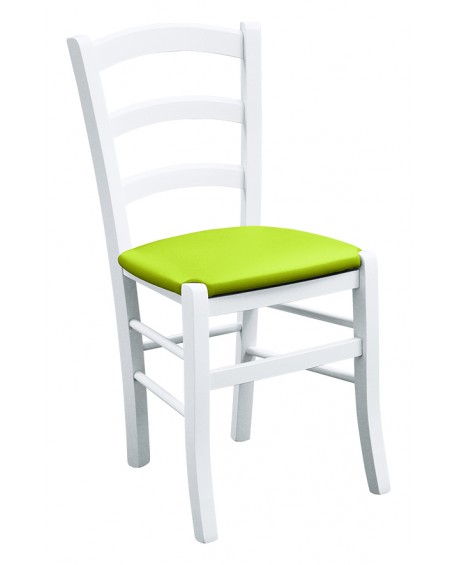 Sedia laccato bianco con fondino ecopelle lime                                L.43 H.88 P.42 HS.47