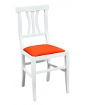 Sedia laccato bianco con fondino ecopelle arancione
L.46 H.90 P.44 HS.48