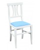 Sedia laccato bianco con fondino ecopelle azzurroL.46 H.90 P.44 HS.48