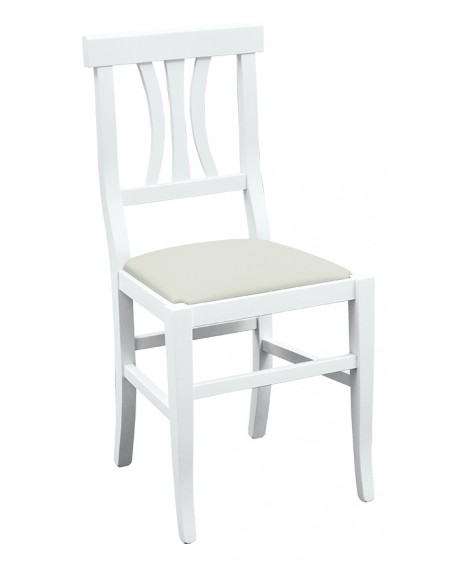 Sedia laccato bianco con fondino ecopelle cremaL.46 H.90 P.44 HS.48