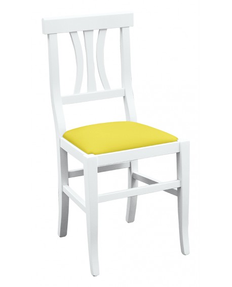 Sedia laccato bianco con fondino ecopelle gialloL.46 H.90 P.44 HS.48
