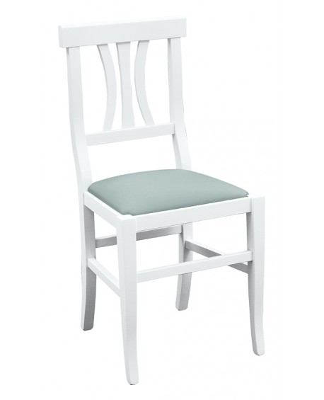 Sedia laccato bianco con fondino ecopelle grigioL.46 H.90 P.44 HS.48