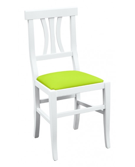 Sedia laccato bianco con fondino ecopelle lime                                L.46 H.90 P.44 HS.48