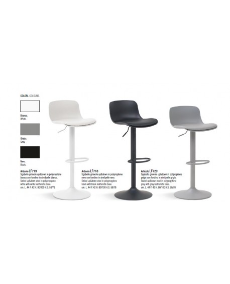 Sgabello girevole con poggiapiedi bianco  L.44 P.42 H.80-100           seduta con fondino in similpelle bianco