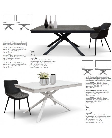 Tavolo allungabile 120x80 con 1 all. cm. 40 base metallo e piano finitura acciaio ossidato