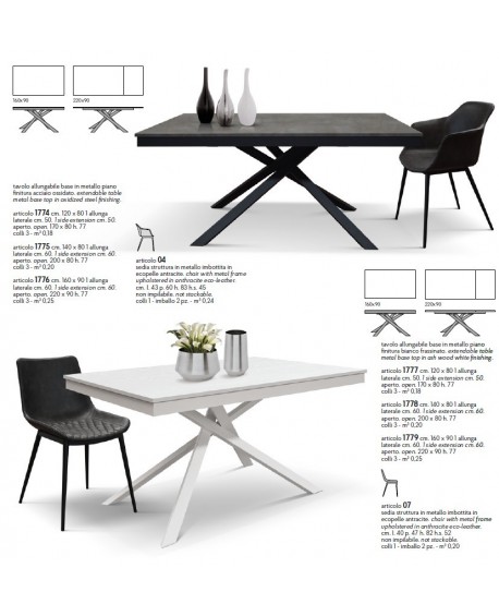 Tavolo allungabile 140x80 con 1 all. cm. 60 base metallo e piano finitura bianco frassinato