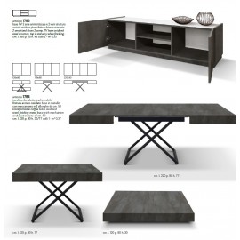 Tavolino trasformabile 120x80 con 2 all. cm. 50 struttura metallo e piano finitura acciaio ossidato