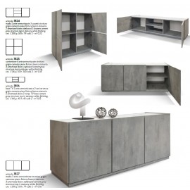 Contenitore 4 ante ammortizzate 136x50 struttura grigio cemento e piano finitura bianco statuario