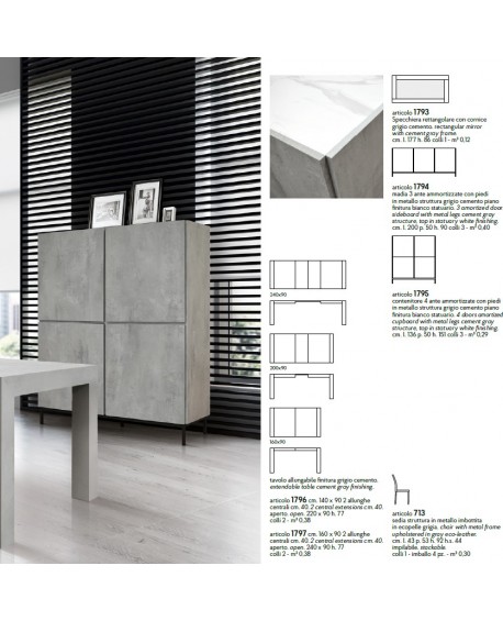 Contenitore 4 ante ammortizzate 136x50 piedi metallo struttura grigio cemento e piano finitura bianco statuario