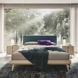 Letto con testata imbottita blu (rete 180x200 esclusa)