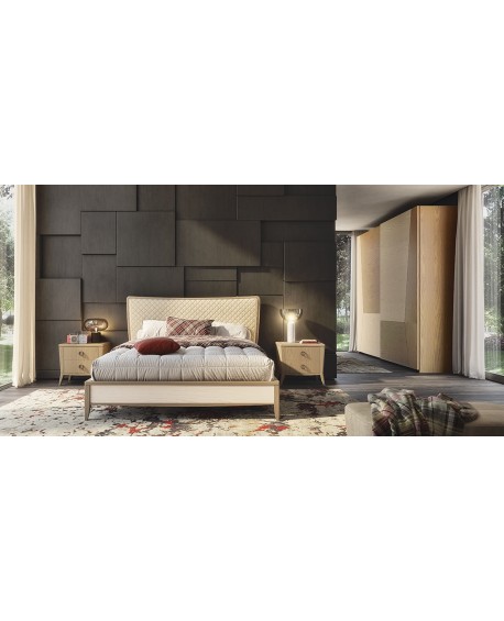 Letto con testata imbottita beige (rete 180x200 esclusa)