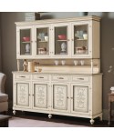 CREDENZA VETRINA BASE + ALZATA LEGNO MASSELLO DECORATA A MANO VARI COLORI L 198 P 50 H 227