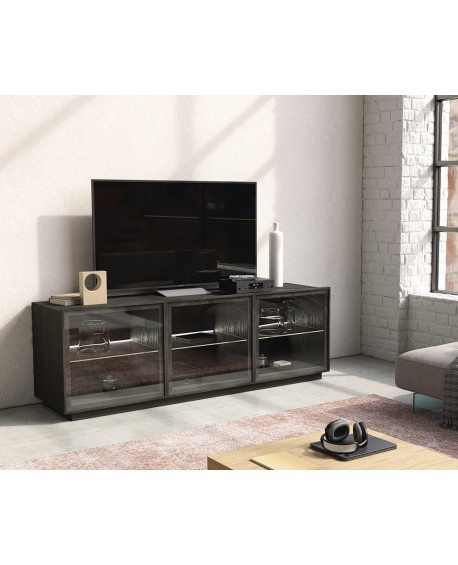 Credenza tre ante a vetro in massello e listellare frassino