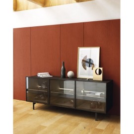 Credenza tre ante a vetro in massello e listellare frassino