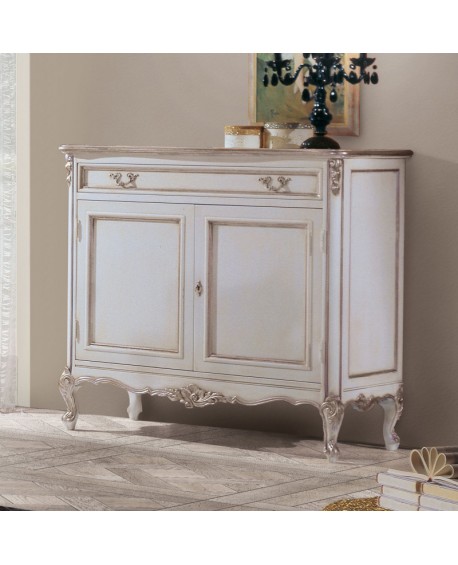 LACQUERED DRESSER ANTIQUE SILVER LEAF - CARVED