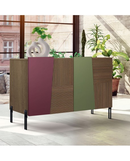 credenza contemporanea in legno di frassino vari colori con piede in ferro nero L 126 p 48 h 83