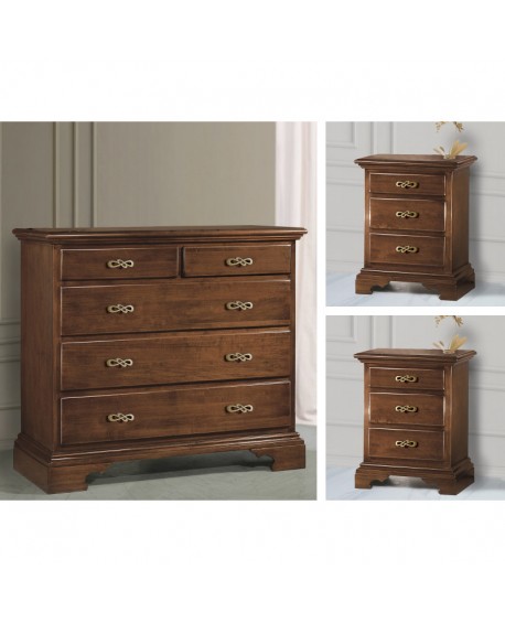 COMO' 5 + 2 comodini TRITTICO IN LEGNO MASSELLO LEGNO MASSELLO