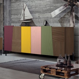 credenza contemporanea in legno di frassino vari colori con piede in ferro nero L 126 p 48 h 83