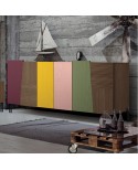 credenza contemporanea in legno di frassino vari colori con piede in ferro nero L 126 p 48 h 83