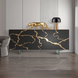 credenza contemporanea in legno di frassino vari colori con piede in ferro nero L 126 p 48 h 83
