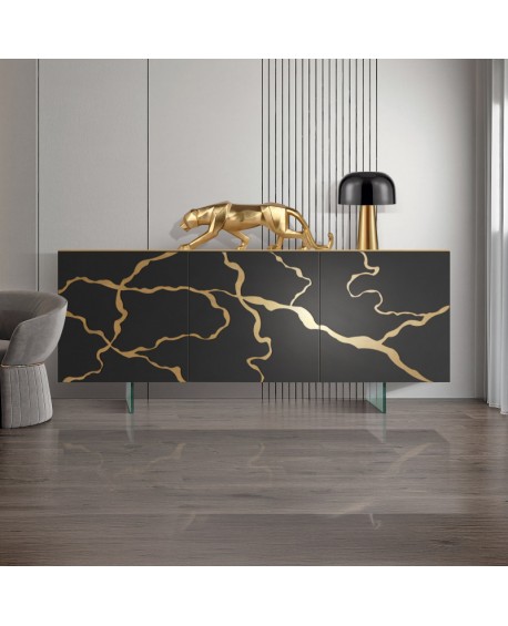 credenza contemporanea in legno di frassino vari colori con piede in ferro nero L 126 p 48 h 83