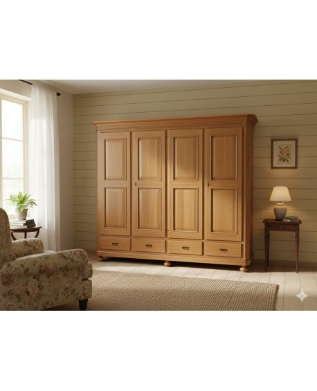 SCHRANK 4 Türen 4 DRAWERS MASSIVHOLZ HOLZ L 243 P 63 H 217