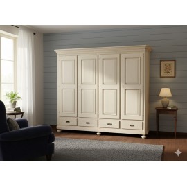 ARMADIO 4 ANTE CASSETTI L 243 P 63 H 217 CAMERA LETTO TORTORA ANTICATO ARTIGIANALE LEGNO MASSELLO