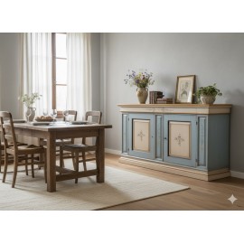 La Armario como foto en blanco decorado con decoraciones de madera ANTIGUO