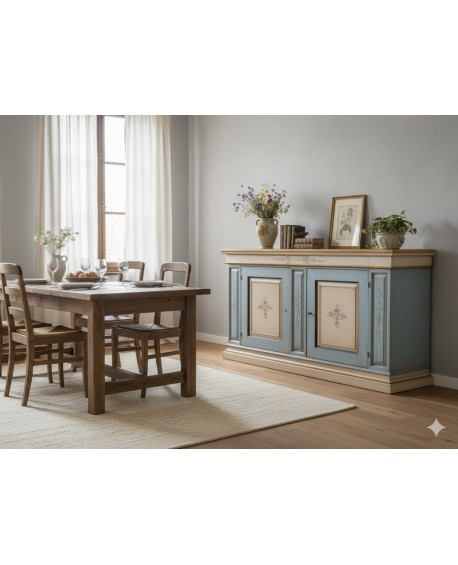 La Armario como foto en blanco decorado con decoraciones de madera ANTIGUO