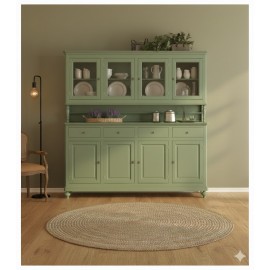 credenza vetrina country in legno massello di grande dimensione L 214