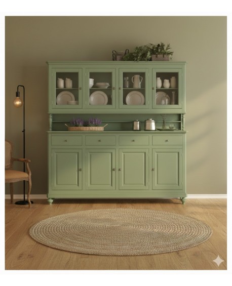 credenza vetrina country in legno massello di grande dimensione L 214