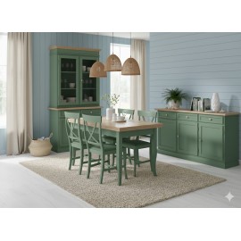 SALA COMPLETA VETRINA CREDENZA TAVOLO 4 SEDIE VARI COLORI LEGNO MASSELLO