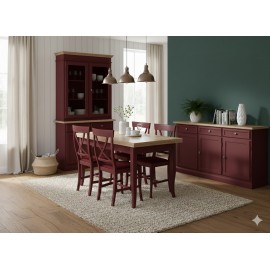 SALA COMPLETA VETRINA CREDENZA TAVOLO 4 SEDIE VARI COLORI LEGNO MASSELLO