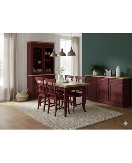 SALA COMPLETA VETRINA CREDENZA TAVOLO 4 SEDIE VARI COLORI LEGNO MASSELLO
