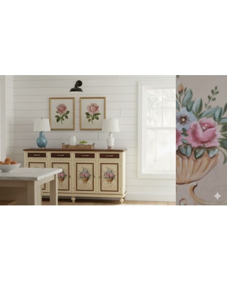 CREDENZA IN LEGNO MASSELLO DECORATA A MANO VARI COLORI E DECORI