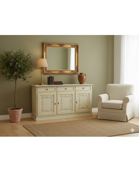 CREDENZA LEGNO  L 161 h 88 p 45 DECORATA A MANO VARI COLORI