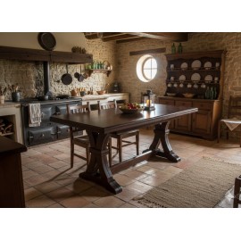 EXTENDING WOODEN TABLE SQUARE SOLID WALNUT POOR ART L 180 / 360x100