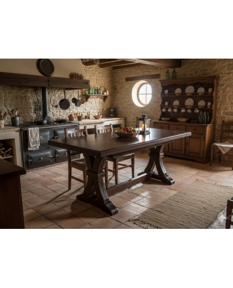 EXTENDING WOODEN TABLE SQUARE SOLID WALNUT POOR ART L 180 / 360x85