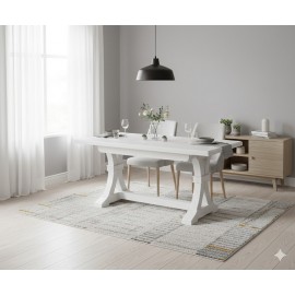 TAVOLO LEGNO 160 X 85ALLUNGABILE LACCATO BIANCO - AVORIO ANTICATO