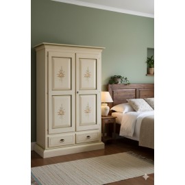 ARMADIO DECORATO AVORIO FILO VERDE decorato a mano L 128 P 61 H 200