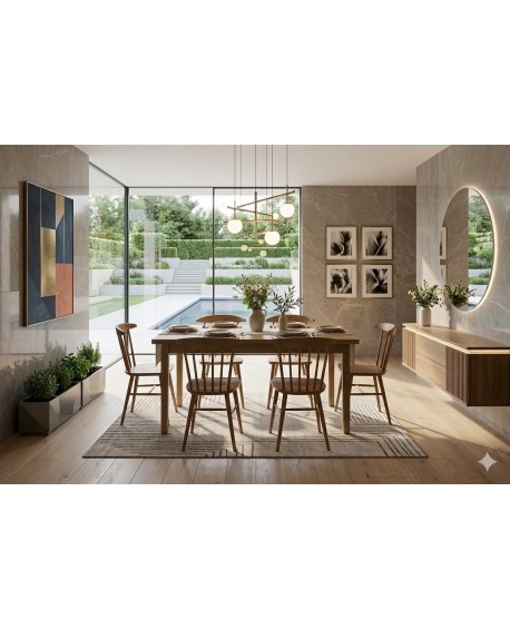 tavolo fisso in legno di frassino con piano sp 4 cm con intarsio a spina