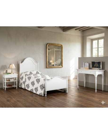 SINGLE BED WOOD LACQUERED MATT WHITE QUALITY 'VENETA