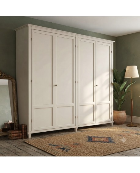 ARMADIO 4 ANTE BATTENTI L. 286 P. 65 H. 255 legno massello con cassettiera interna