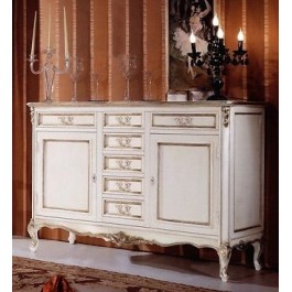 CABINET WITH DRAWERS LACQUERED ANTIQUE SILVER LEAF
